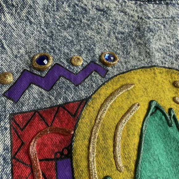 Vintage 80s 90s Hand Painted South Western Acid Wash Denim Vest MEDIUM - Picture 3 of 7